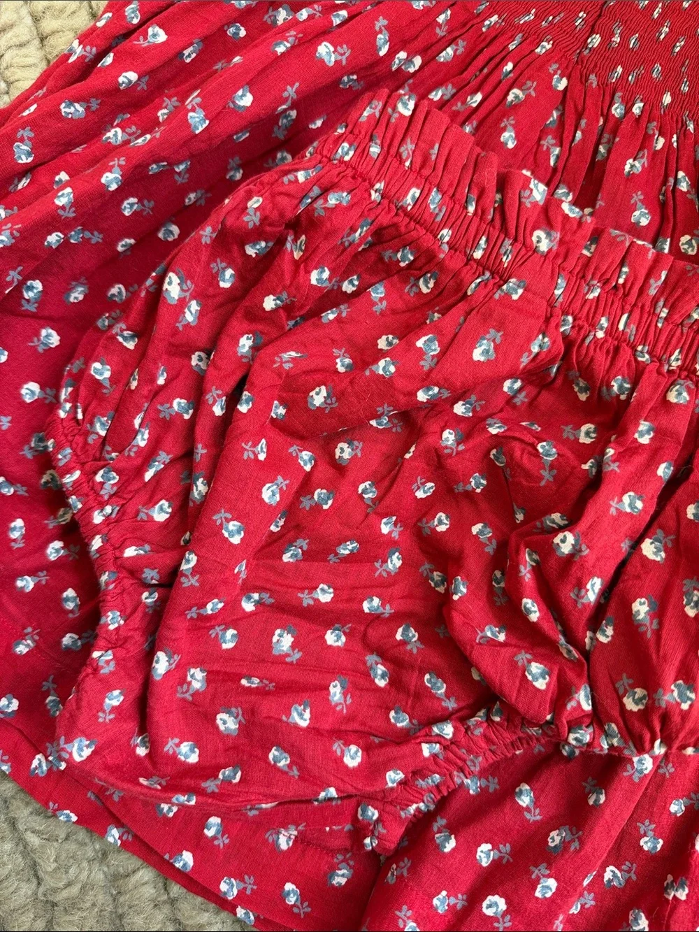 Pink Chicken Red Floral Smocked Dress with Bloomers
